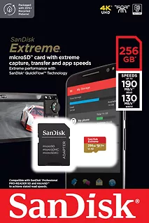 SanDisk Karta pamięci Extreme microSDXC 256GB 190/130 MB/s A2 V30 U3