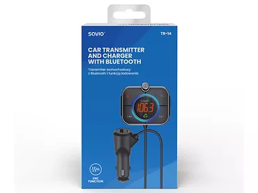 Transmiter FM Bluetooth ładowarka USB QC SAVIO TR-14 Odbiornik Audio MP3 Aux