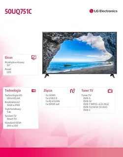 LG Electronics Telewizor hotelowy LED 50 cali 50UQ751C