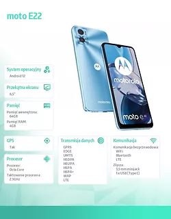 Motorola Smartfon moto E22 4/64 GB, Crystal Blue