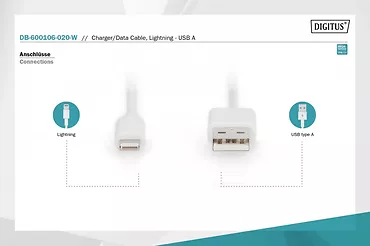 Digitus Kabel do transmisji danych/ładowania USB A/Lightning MFI 2m Biały