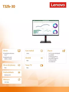 Lenovo Monitor 31,5 cali ThinkVision T32h-30 63D3GAT1EU