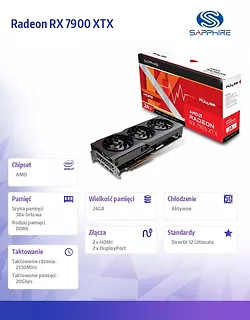 Karta graficzna Sapphire Technology Radeon RX 7900 XTX Pulse 24GB DDR6 384bit 2DP/2HDMI