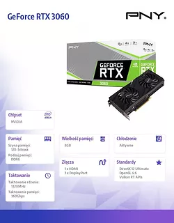 PNY Karta graficzna GeForce RTX 3060 8GB Verto Dual Fan Edition VCG30608DFBPB1