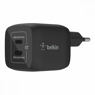 Belkin Podwójna ładowarka ścienna 45W  USB-C GAN  z PPS Czarna