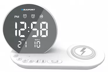 Blaupunkt Radiobudzik FM PLL/Ładowanie bezprzewodowe/USB/Temperatura wewnętrzna/zewnętrzna/biały/CR85WH CHARGE