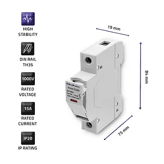 Qoltec Podstawa bezpiecznikowa z diodą + bezpiecznik DC | 1P | 1000V |  15A | 10x38 | solar
