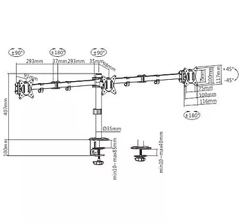 Gembird Ramię dla trzech monitorów biurkowe  (regulowane), 17 cali- 27 cali, do 7kg