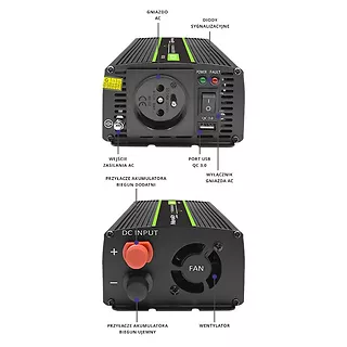 Qoltec Przetwornica napięcia Monolith | 300W | 600W | 12V na 230V |     Czysty Sinus