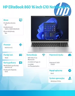 HP Notebook EliteBook 860 G10 i5-1335U 512GB/16GB/W11P/16'' 81A14EA