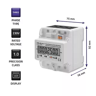 Qoltec Trójfazowy elektroniczny licznik | miernik zużycia energii na szynę DIN | 400V | LCD | 4P