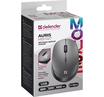 Defender Mysz bezprzewodowa silent click AURIS MB-027 800/1200/1600DPI szara