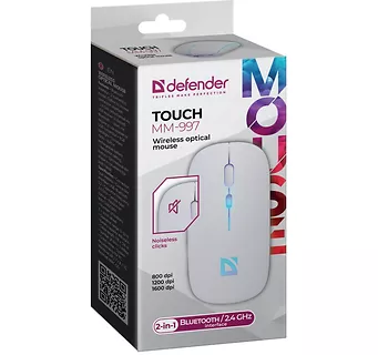 Defender Mysz bezprzewodowa silent click TOUCH MM-997 akumulator 800/1200/1600 DPI biała
