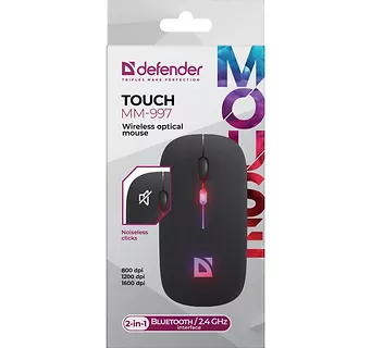 Defender Mysz bezprzewodowa silent click TOUCH MM-997 akumulator 800/1200/1600 DPI czarna
