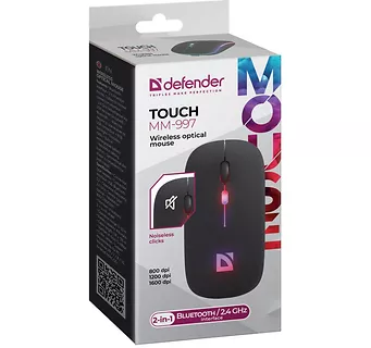 Defender Mysz bezprzewodowa silent click TOUCH MM-997 akumulator 800/1200/1600 DPI czarna