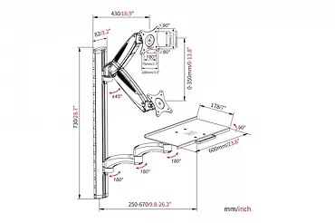 Digitus Ramię naścienne pojedyncze 1xLCD + klawiatura, max. 32" i 8kg uchylno-obrotowe 360° (PIVOT)