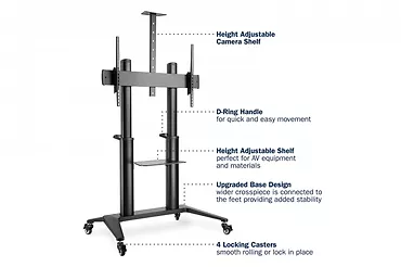 Digitus Stojak mobilny pojedynczy z półką i uchwytem na kamerę, 1xLCD max. 120" max. 140kg, VESA max. 1000x600