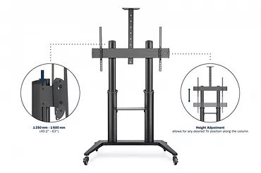 Digitus Stojak mobilny pojedynczy z półką i uchwytem na kamerę, 1xLCD max. 120" max. 140kg, VESA max. 1000x600