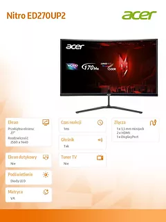 Acer Monitor 27 cali Nitro ED270UP2bmiipx Curved/QHD/170Hz