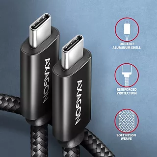 AXAGON BUCM2-CM15AB Kabel USB-C - USB-C, 1.5m 5A charging, ALU, 240W PD, oplot, USB2.0