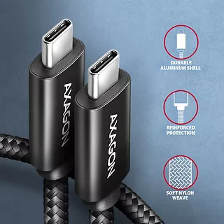 AXAGON BUCM2-CM20AB Kabel USB-C - USB-C, 2.0m 5A charging, ALU, 240W PD, oplot, USB2.0