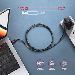 AXAGON BUCM2-CM30AB Kabel USB-C - USB-C, 3.0m 5A charging, ALU, 240W PD, oplot, USB2.0