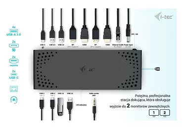 i-tec Stacja dokująca USB 3.0 / USB-C / Thunderbolt 3 Dual Display Gen2 + Power Delivery 100W