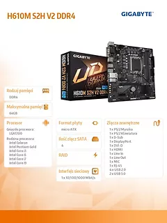 Gigabyte Płyta główna H610M S2H V2 DDR4 s1700 2DDR4 DP/HDMI M.2 mATX