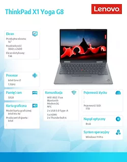 Lenovo Ultrabook ThinkPad X1 Yoga G8 21HQ005TPB W11Pro i7-1355U/32GB/1TB/INT/LTE/14.0 WQUXGA/Touch/Storm Grey/3YRS Premier Support + CO2 Offset