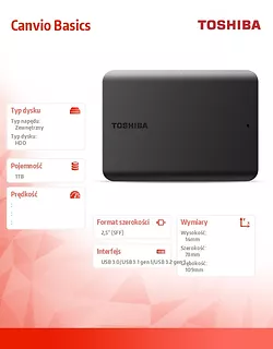 Toshiba Dysk twardy Canvio Basics 2.5 1TB USB 3.0 2022 czarny