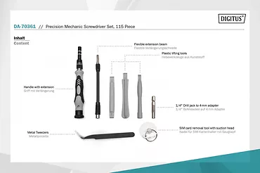 Digitus Zestaw narzędzi 115 częściowy śrubokręt/wkrętak