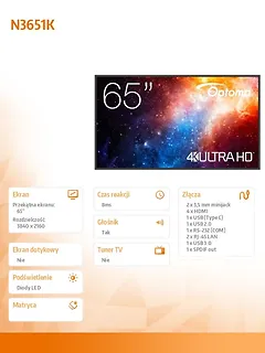 Optoma Monitor wielkoformatowy 65 cali IFPD N3651K H1F2C0FBW101