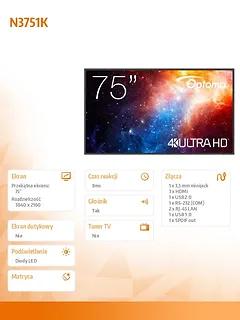 Optoma Monitor wielkoformatowy 75 cali IFPD N3751K H1F2C0GBW101
