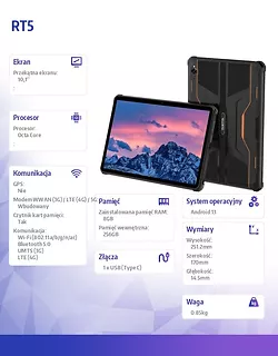 OUKITEL Tablet RT5 8/256GB 11000 mAh 10.1 pomarańczowy