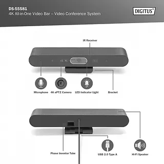 Digitus System wideokonferencji 4K ePTZ szeroki kąt 90° Sensor 3.0'' 8MP Hi-Fi, 2 mikrofony, pilot