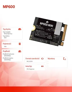 Corsair Dysk SSD 1TB MP600 MINI 4800/4800 MB/s PCIe Gen 4.0 x4 M.2 2230