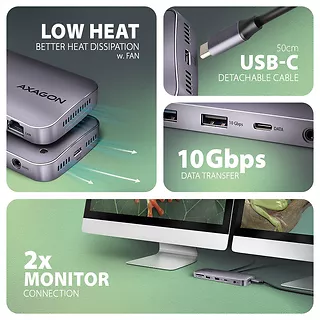 AXAGON HMC-12GM2 hub USB 12 in1 10Gbps, 3x USB-A, USB-C, HDMI, DP,  RJ-45, M.2, SD/mSD, audio, PD