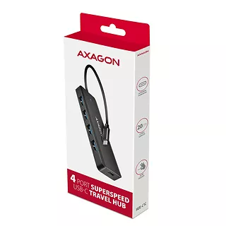 AXAGON HUE-C1C 4-portowy hub USB 5Gbps Travel, USB-C power IN, kabel Type-C 19cm, USB-C dodatkowe zasilanie