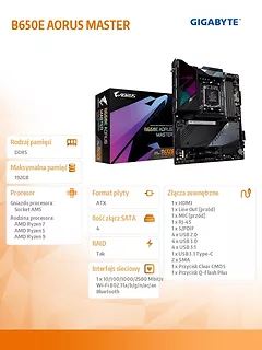 Gigabyte Płyta główna B650E AORUS MASTER AM5 4DDR5 HDMI ATX