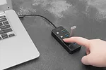 Digitus Hub USB 3.0/Koncentrator 4-portowy USB A + adapter USB-C 5Gbps z wyłącznikami, aluminiowy, pasywny