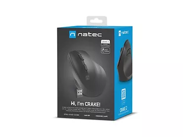 Natec Mysz bezprzewodowa wertykalna Crake 2 2400 DPI Bluetooth 5.2 + 2.4GHz Czarna