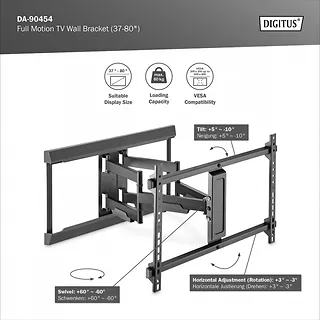 Digitus Uchwyt ścienny do TV 37-80" max. obciążenie 60kg, VESA max. 600x400 z regulacją w pionie i poziomie