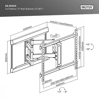 Digitus Uchwyt ścienny do TV 37-80" max. obciążenie 60kg, VESA max. 600x400 z regulacją w pionie i poziomie