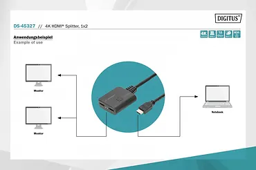 Digitus Kabel Rozdzielacz/Splitter HDMI 2.0 UHD 4K 60Hz Typ HDMI A/2xHDMI A M/Ż 0,5m Czarny