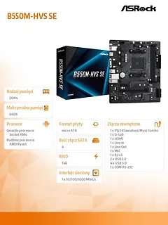 ASRock Płyta gł&oacute;wna B550M-HVS SE AM4 2DDR4 HDMI/D-SUB M.2 mATX