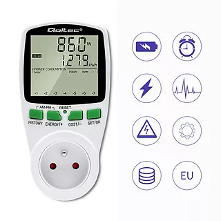 Qoltec Watomierz Licznik zużycia energii PM0627 z historią pomiaru |     3680W | 16A | LCD