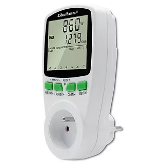 Qoltec Watomierz Licznik zużycia energii PM0627 z historią pomiaru |     3680W | 16A | LCD