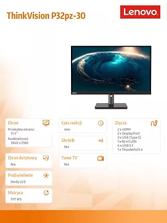 Lenovo Monitor 31.5 cala ThinkVision P32pz-30 63E5GAT2EU