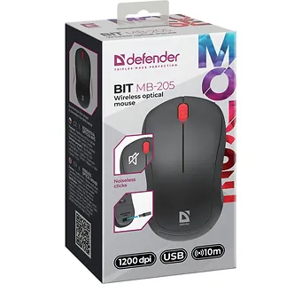 Defender Mysz bezprzewodowa Silent Click Bit MB-205 RF 1200DPI 3P Czarna
