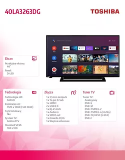 Toshiba Telewizor LED 40 cali 40LA3263DG